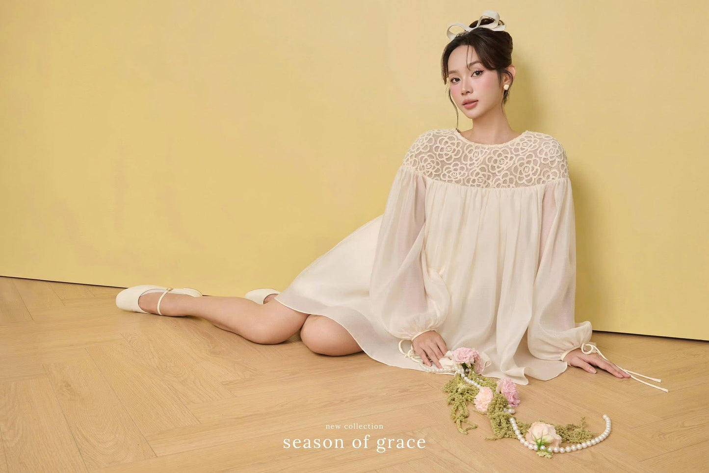 Babydoll Lace Floral Neck Dress