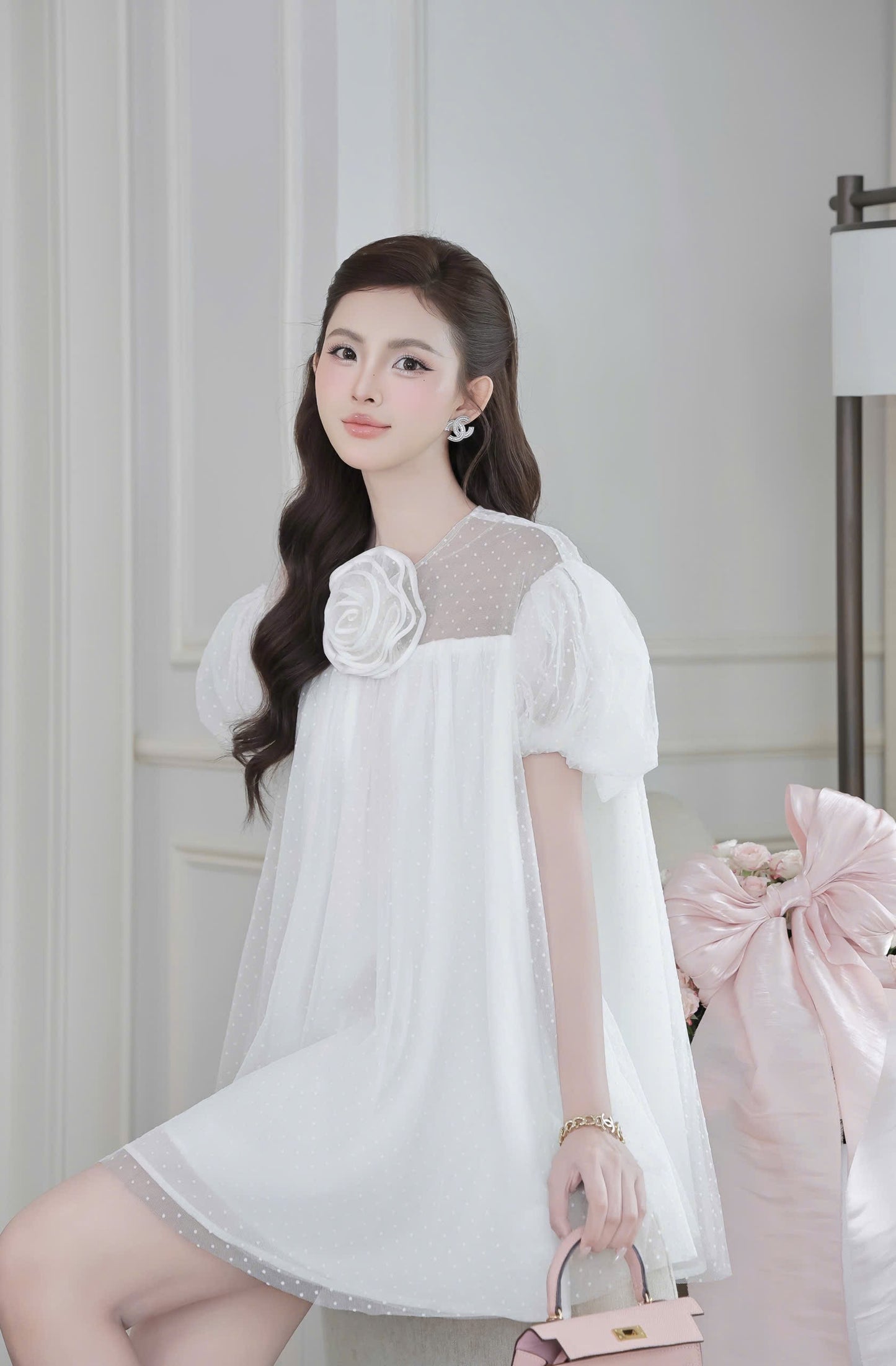 3D Flower Front Babydoll Dress
