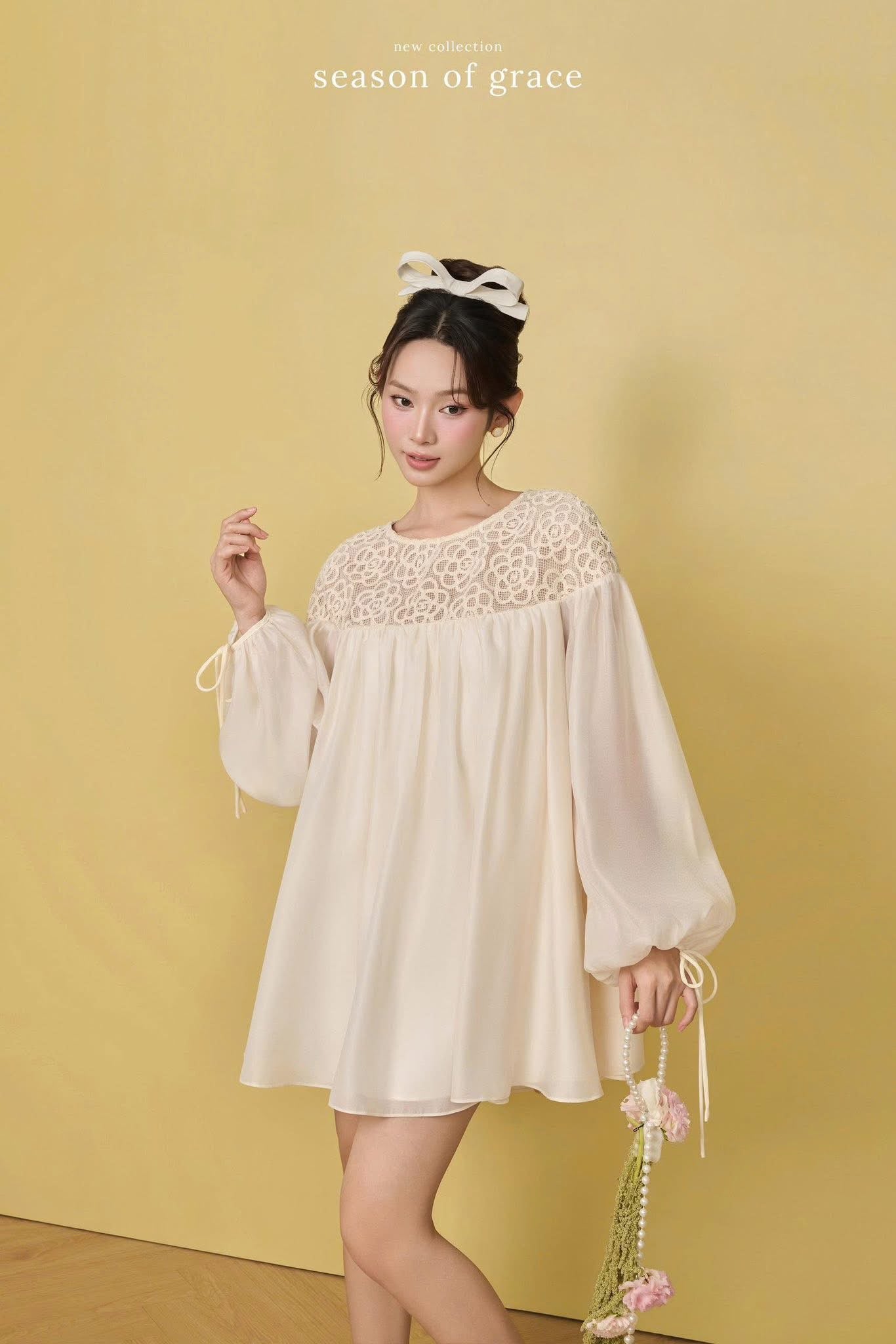 Babydoll Lace Floral Neck Dress