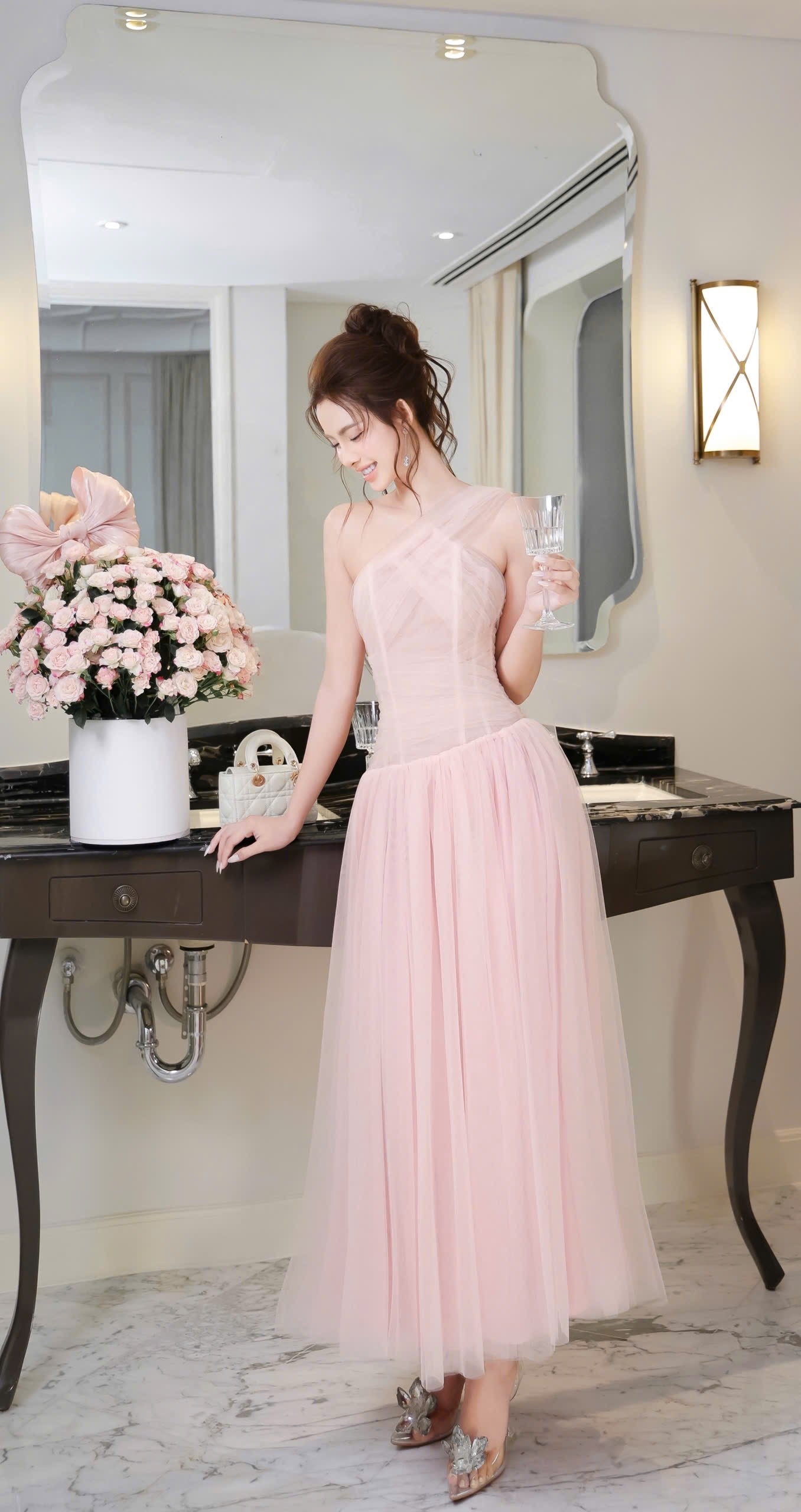 Oneside Open Shoulder Party Long Dress