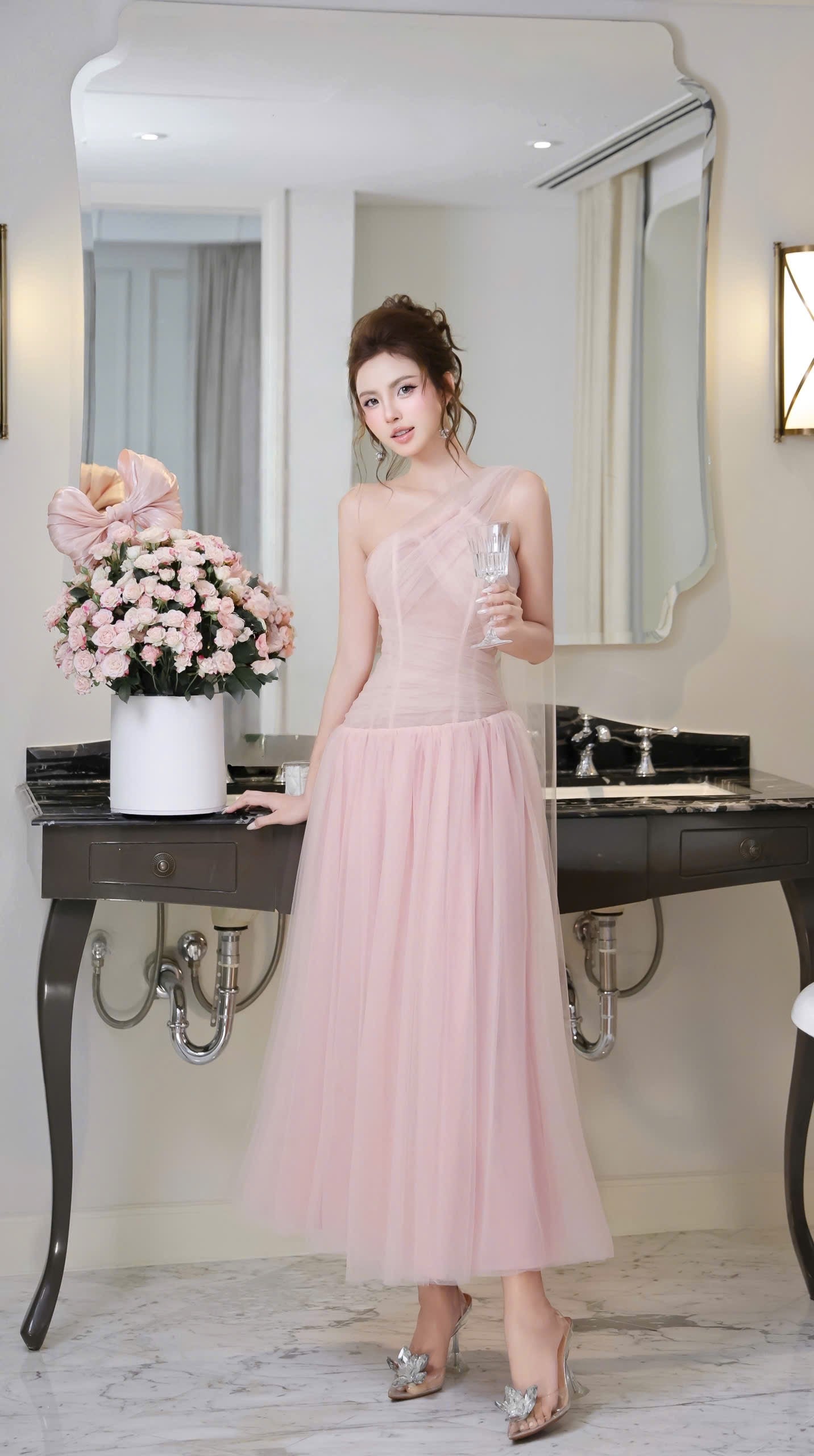 Oneside Open Shoulder Party Long Dress