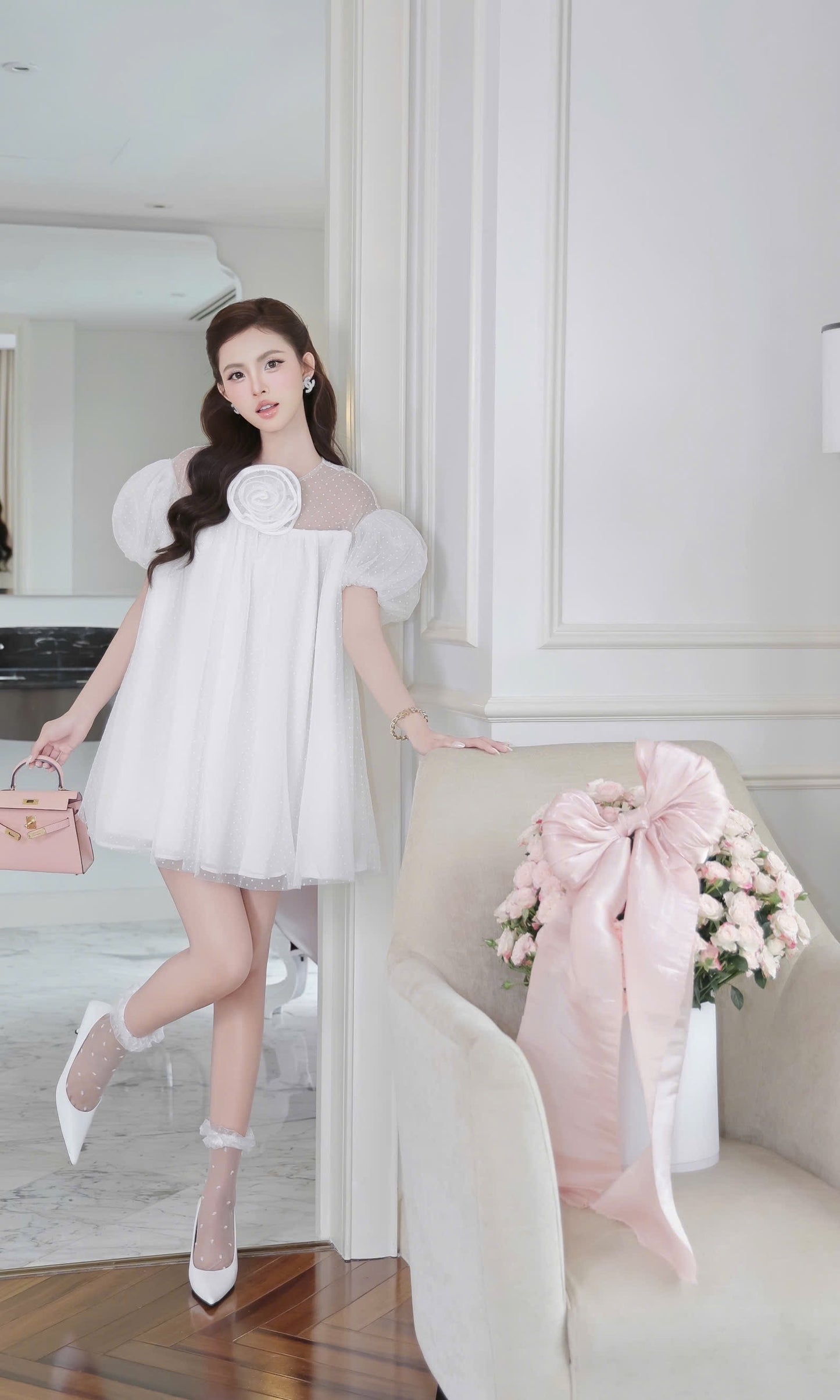 3D Flower Front Babydoll Dress