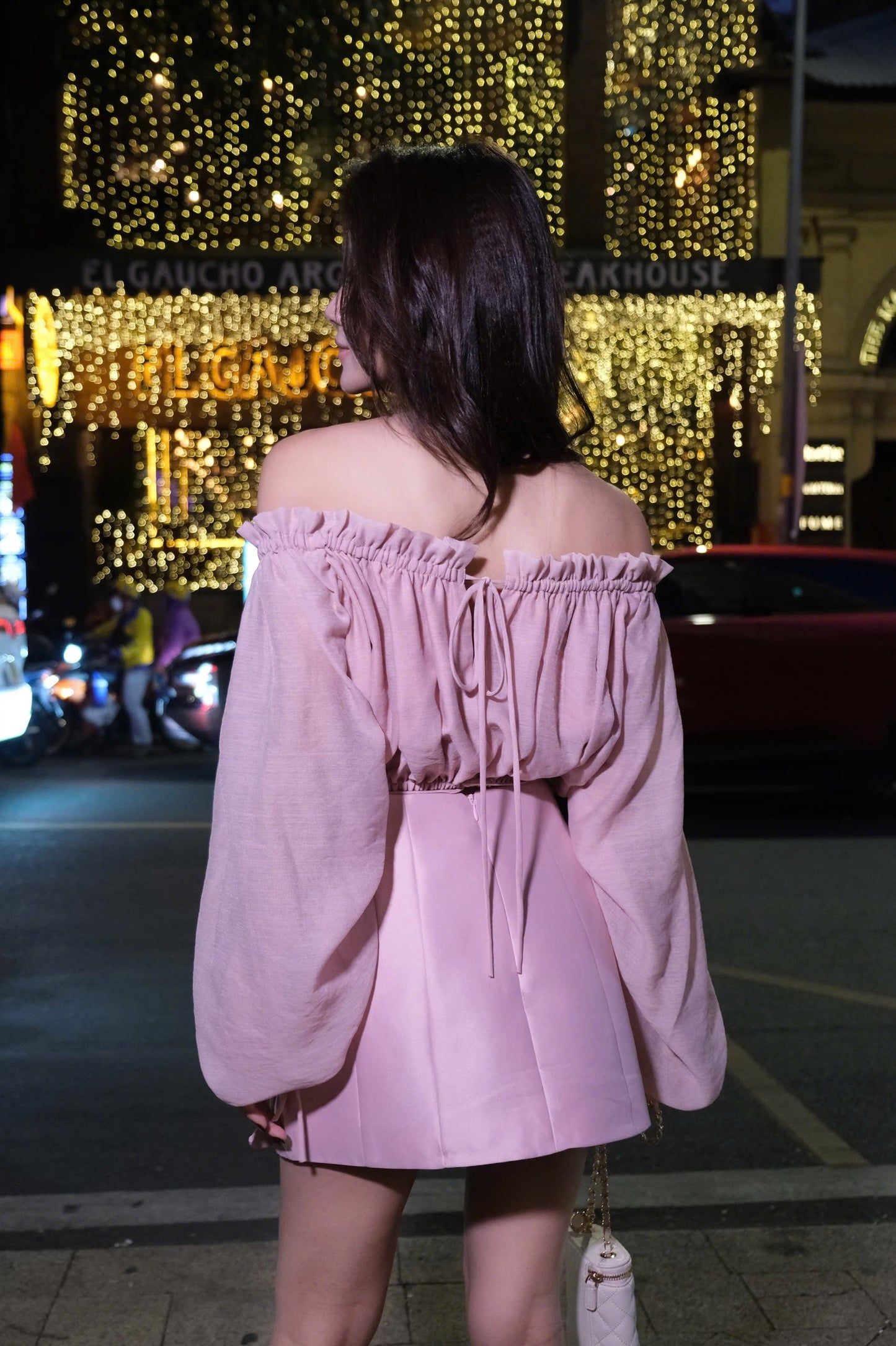 Open Shoulder Top & 3D Flower Front Skirt Set