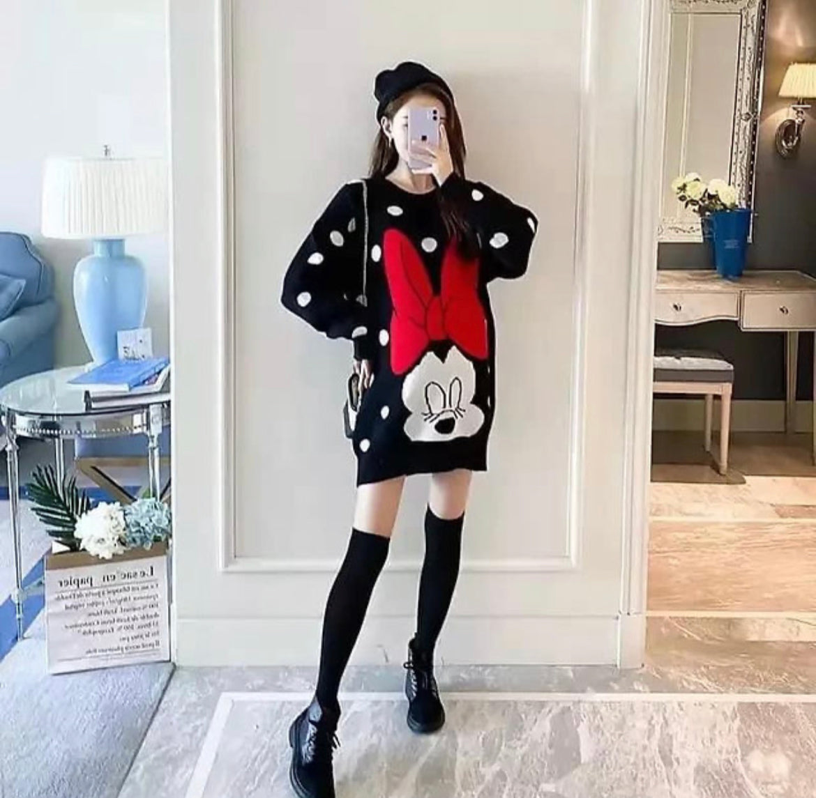 Loose Knitwear Cartoon Mini Long Sleeves Sweater