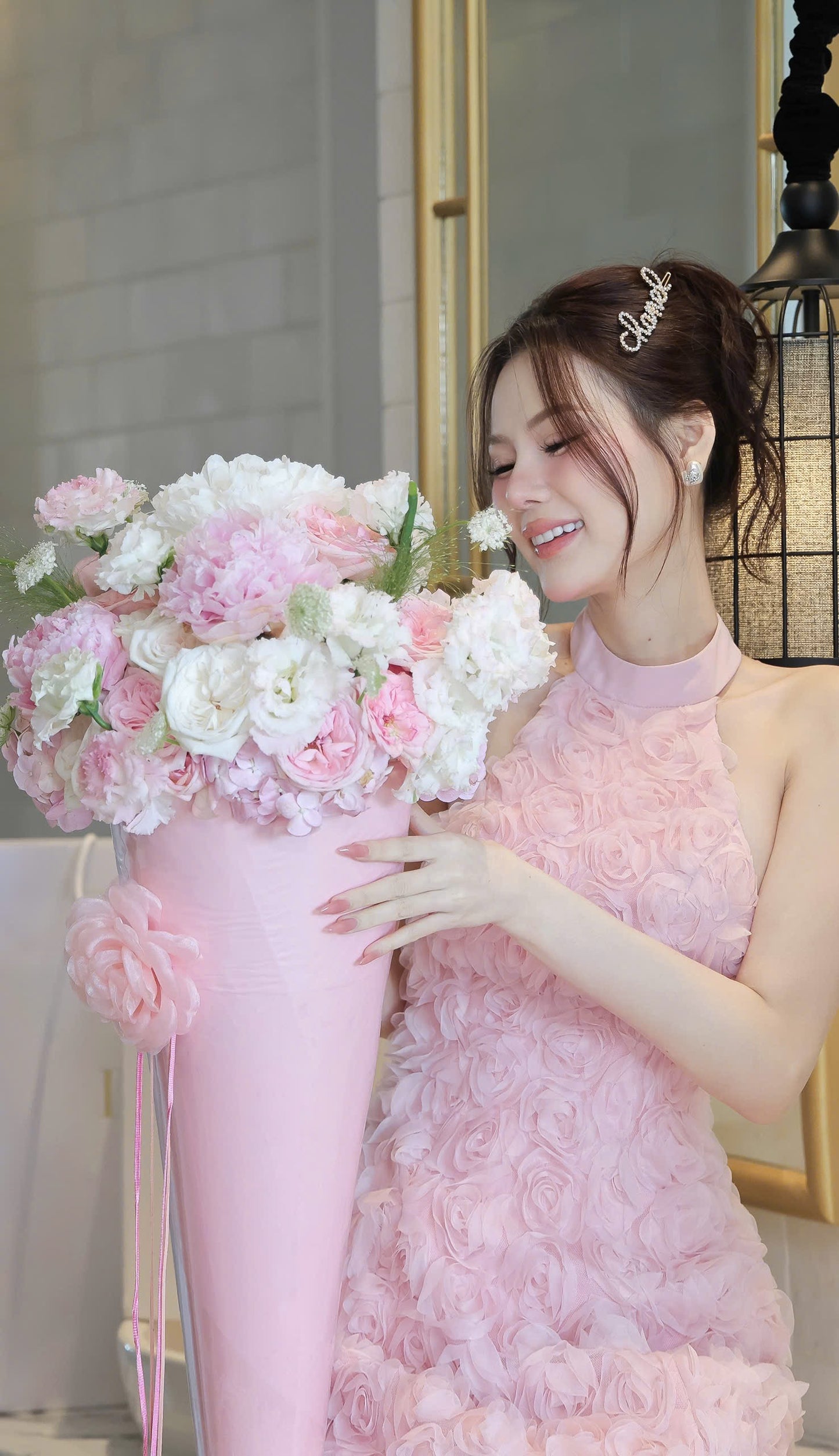 3D Flower Pattern Open Back Dress