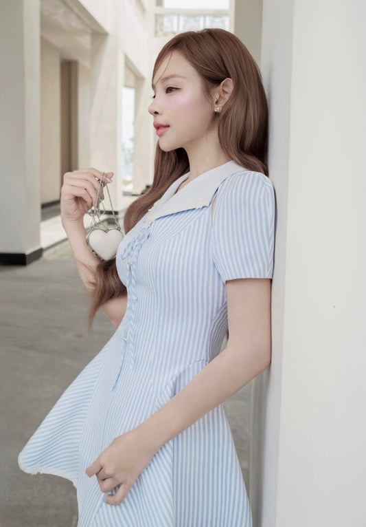 Blue V-neck Dress