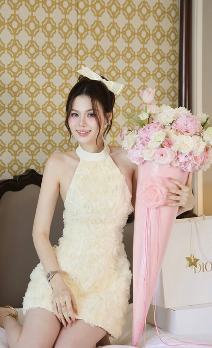 3D Flower Pattern Open Back Dress