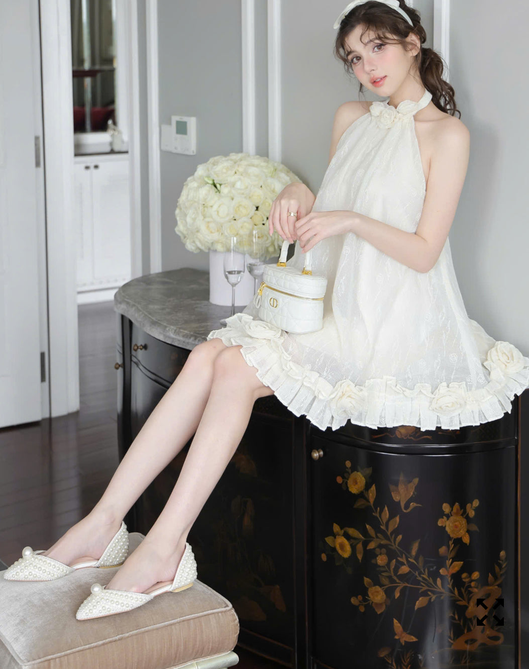 3D Flower Neck Babydoll Dress  VY'S BOUTIQUE