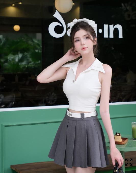 Astone Neck Top & Skirt Set