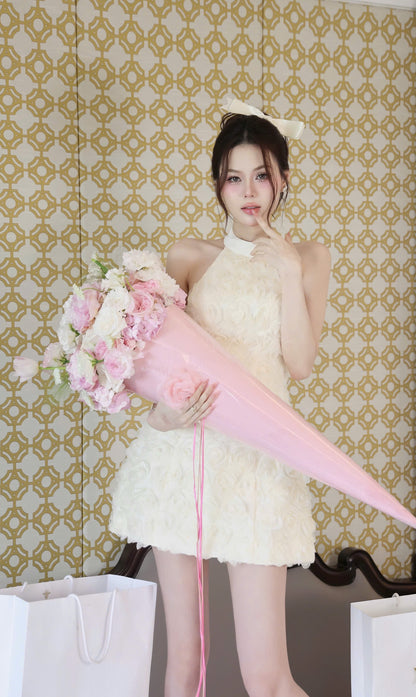 3D Flower Pattern Open Back Dress