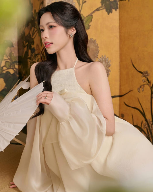 Cream Babydoll Drop Shoulder Dress