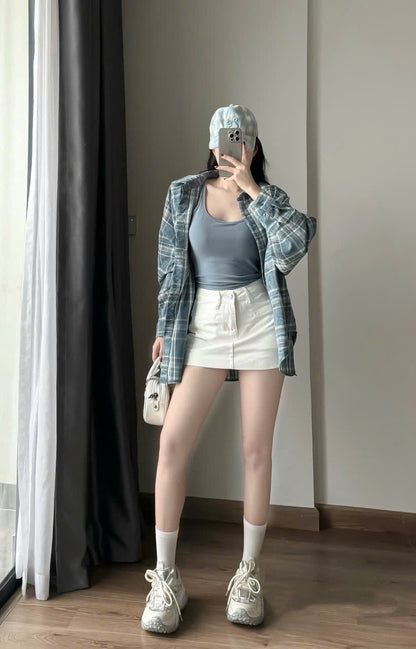 Long Sleeve Shirt & Tank Top & Skirt Set