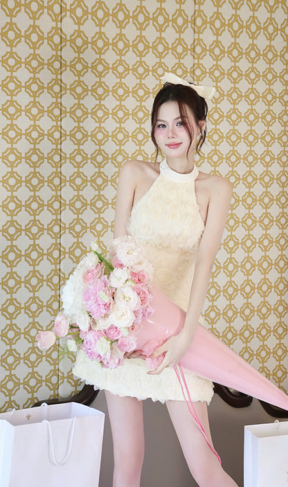 3D Flower Pattern Open Back Dress