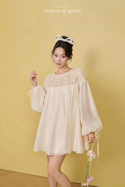 Babydoll Lace Floral Neck Dress