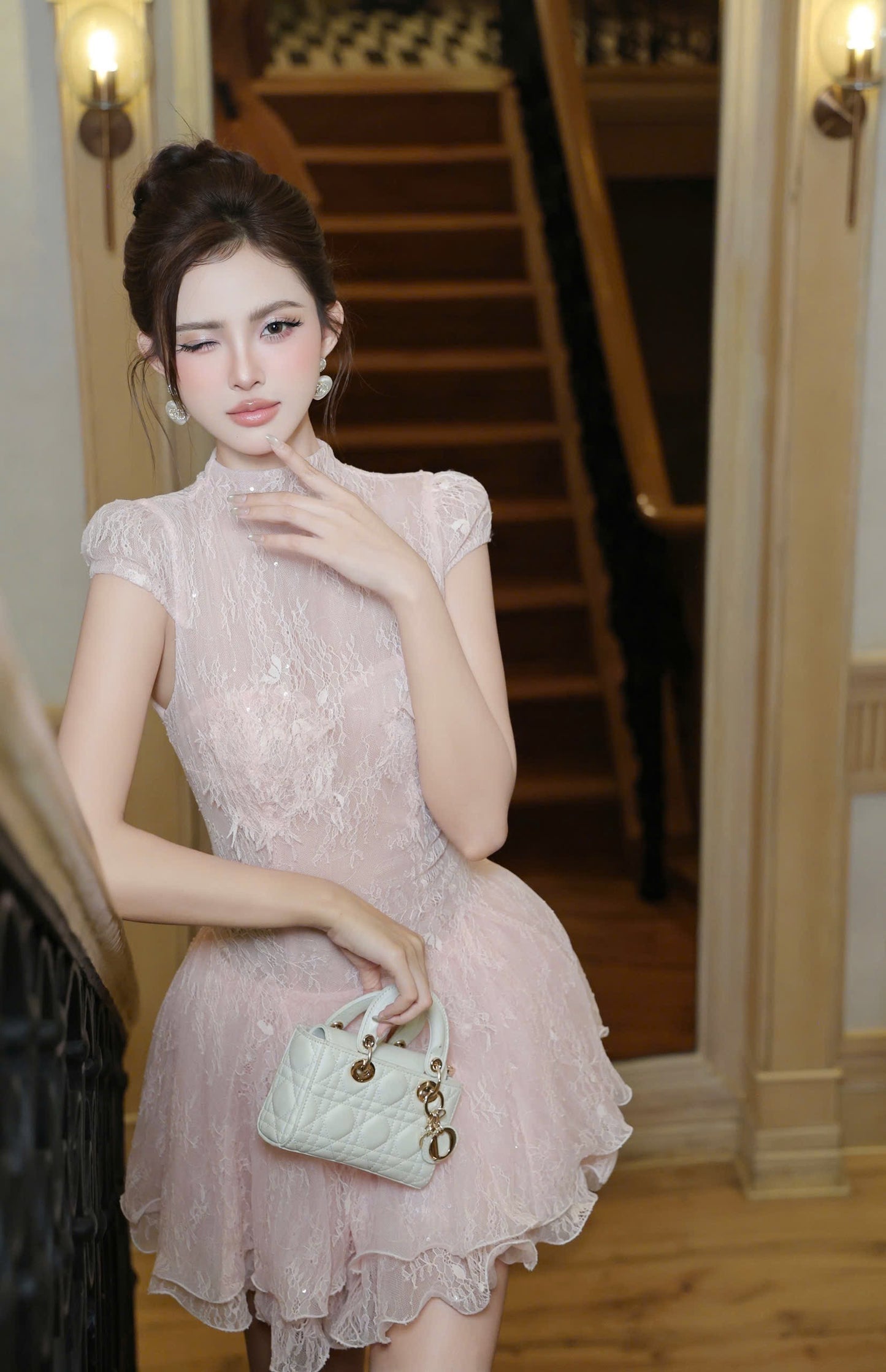 Lace High Neck Dress