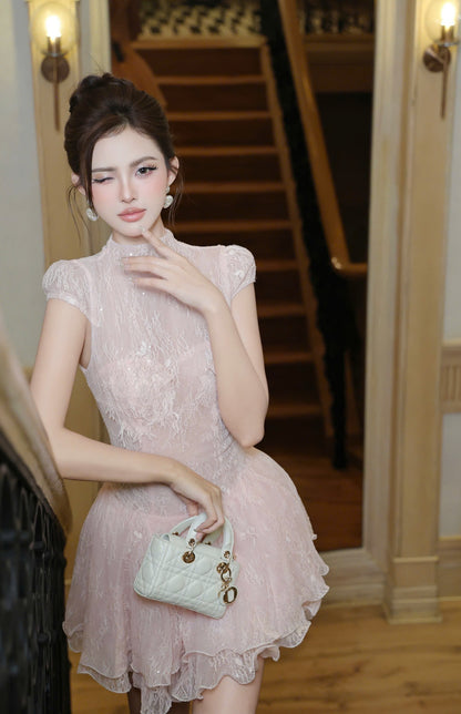 Lace High Neck Dress