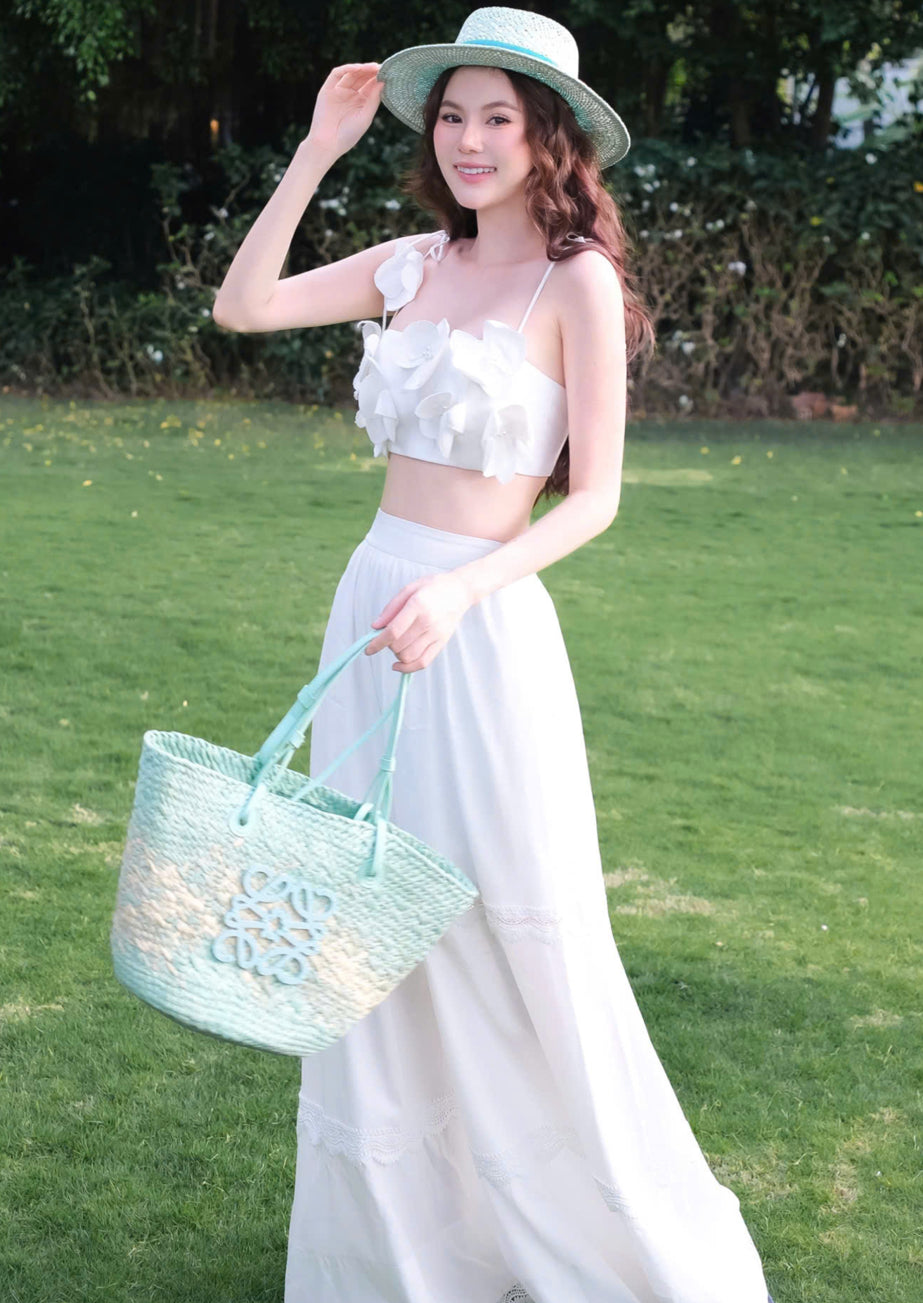 Flower Croptop & Long Dress Set