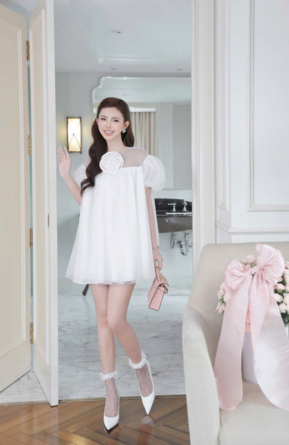3D Flower Front Babydoll Dress