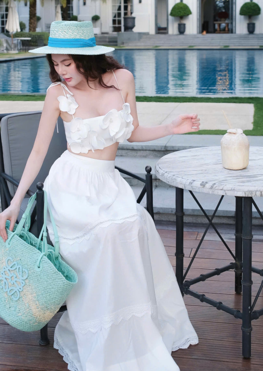 Flower Croptop & Long Dress Set