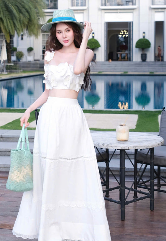 Flower Croptop & Long Dress Set