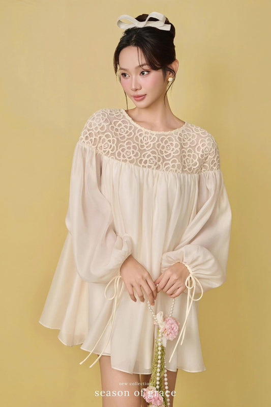 Babydoll Lace Floral Neck Dress
