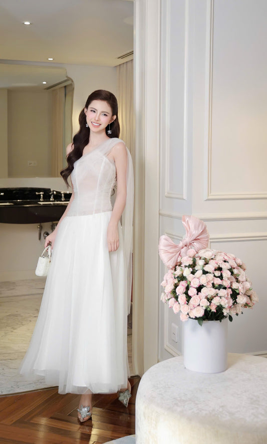 Oneside Open Shoulder Party Long Dress