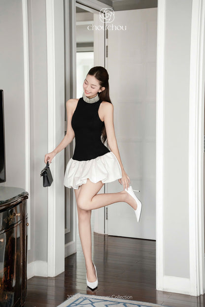 Pear Neck Mix Color Dress