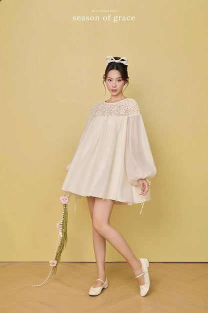 Babydoll Lace Floral Neck Dress