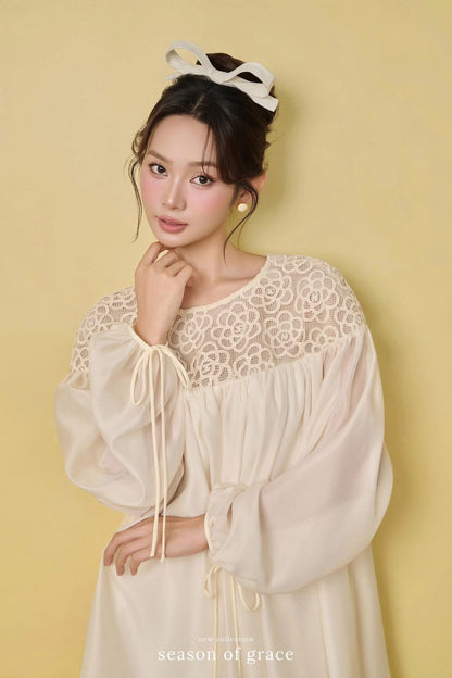Babydoll Lace Floral Neck Dress