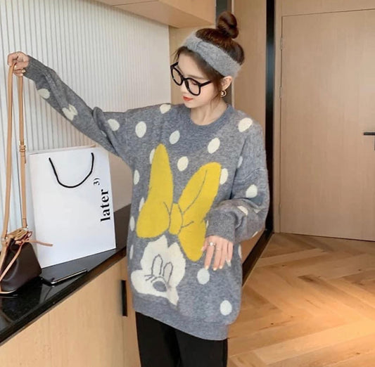 Loose Knitwear Cartoon Mini Long Sleeves Sweater